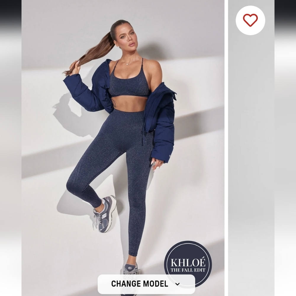 Kardashian Fabletics Sparkle Seamless Bra Leggings Set - Large L XL BNWT Navy